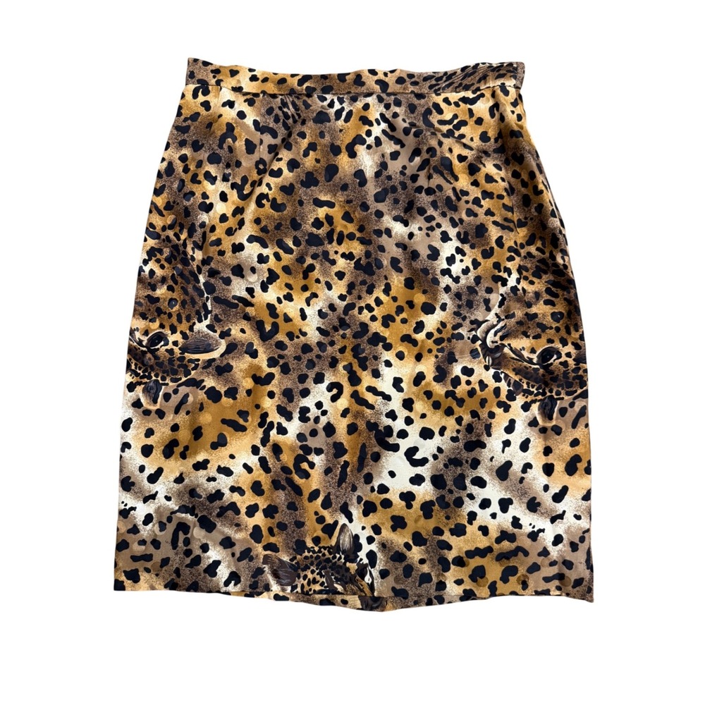 VTG Scaasi 100% Silk Cheetah Print Pencil Skirt 10P Mob Wife Indie Sleaze Luxury